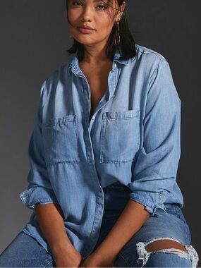 cloth & stone chambray button down long sleeve shirt